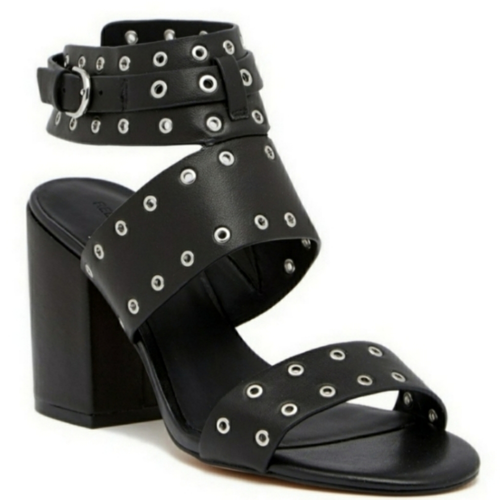 Rebecca minkoff Carter grommet sandals black leather New with box